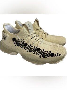 Philipp Plein White Quilted Skull Accent Sneakers
